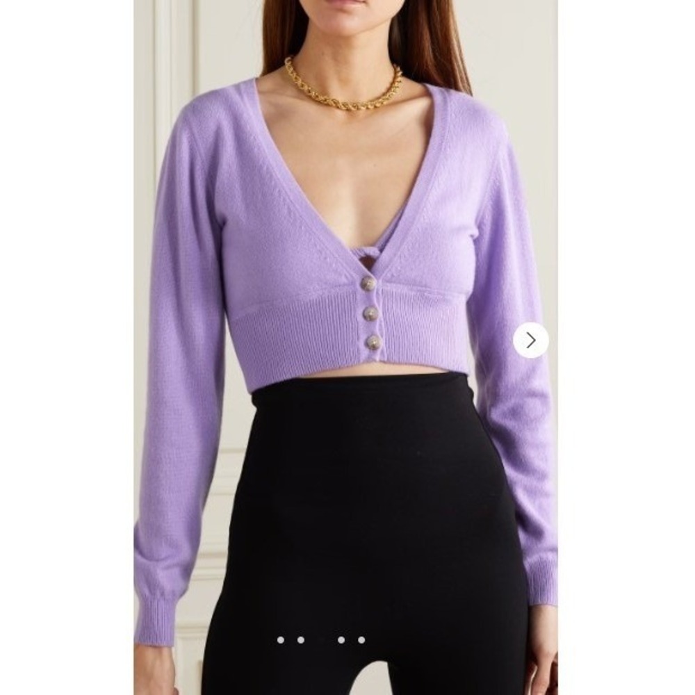 Loulou Studio Logo Batiki Lavender 100% Mongolian Cashmere Cropped Cardigan/S